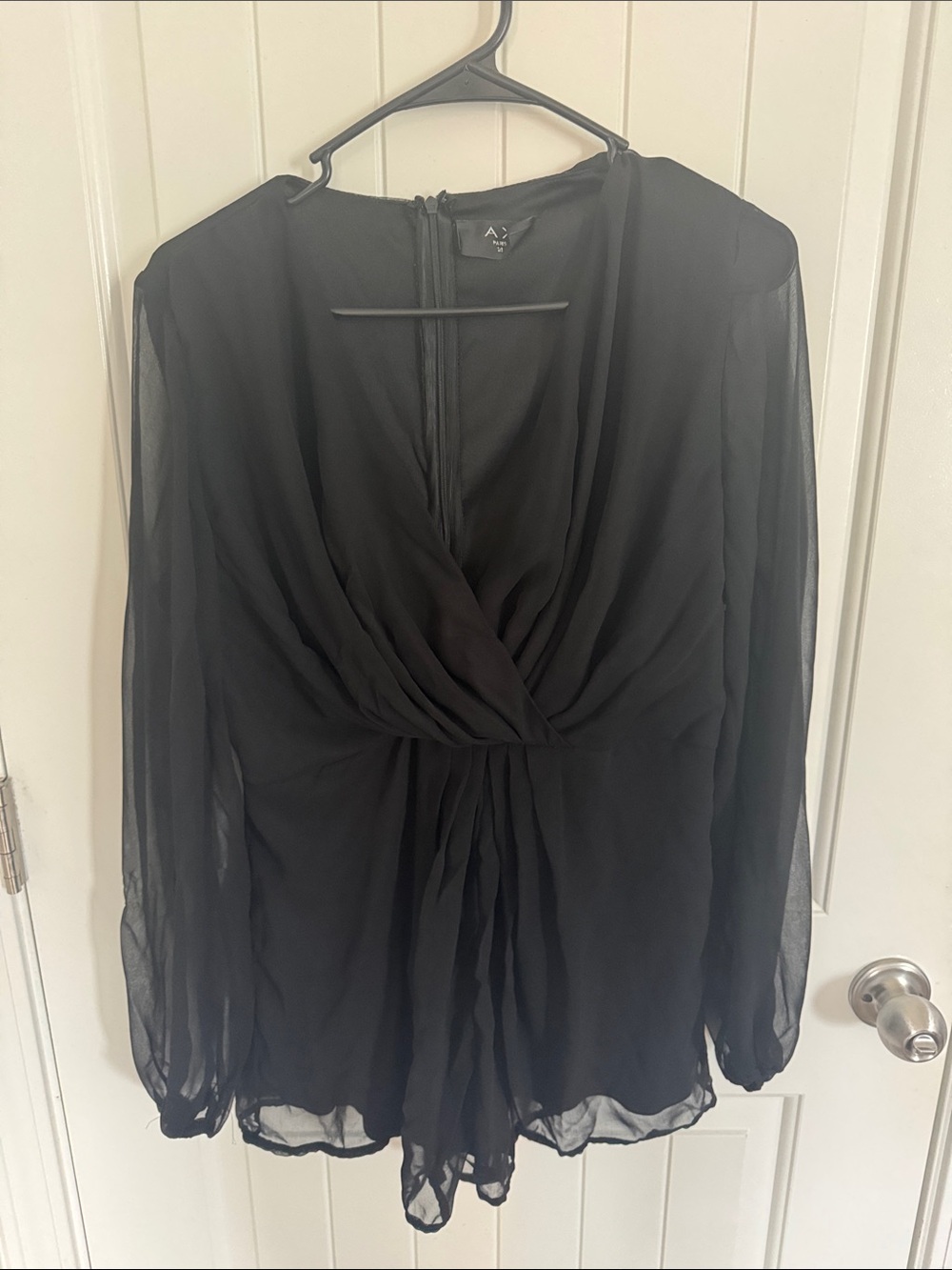 Black Sheer Surplice Long-Sleeve romper
